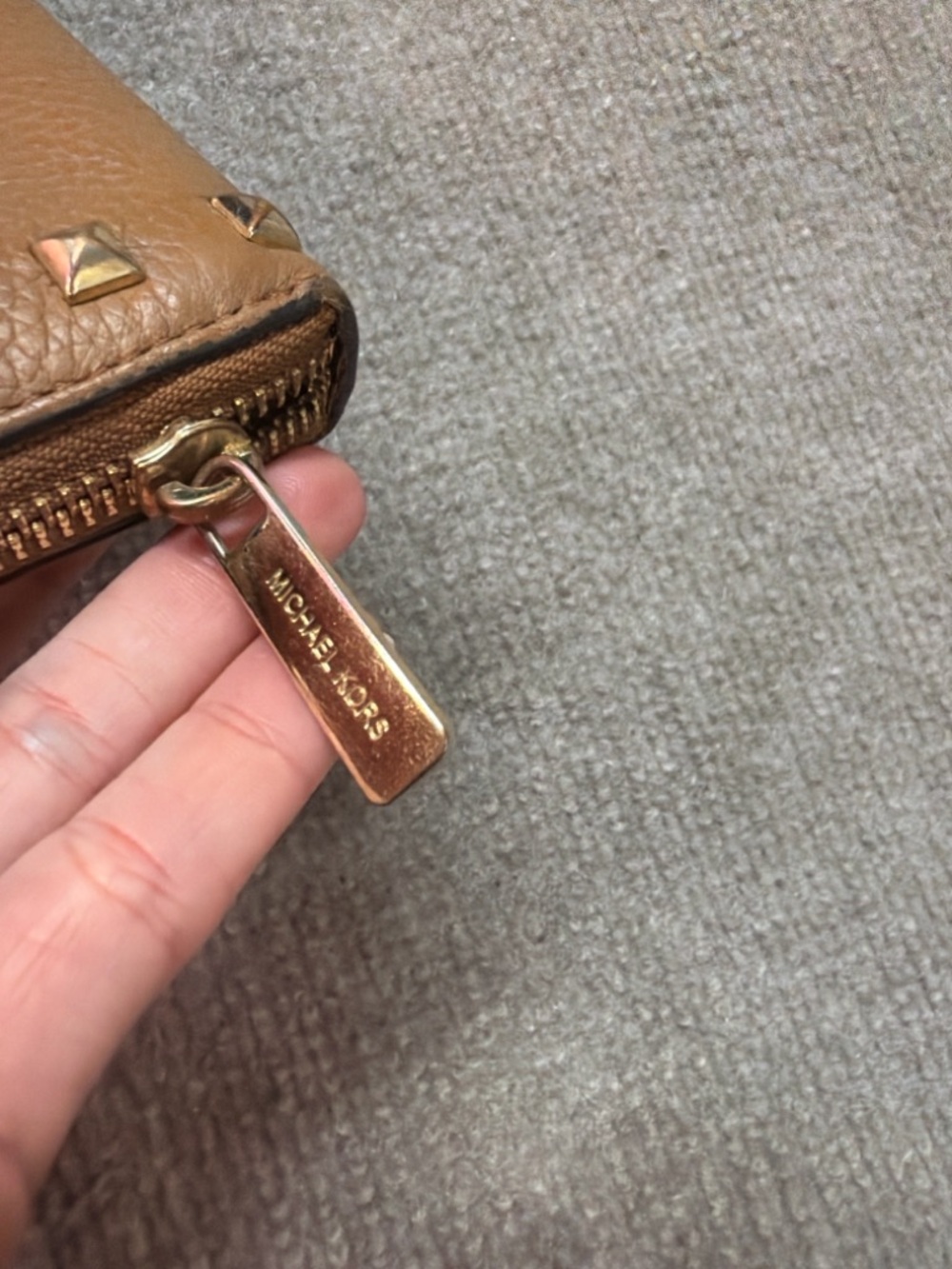 Michael Kors Brown Leather Zip-Around Wallet with Gold Studs - Picture 4 of 7